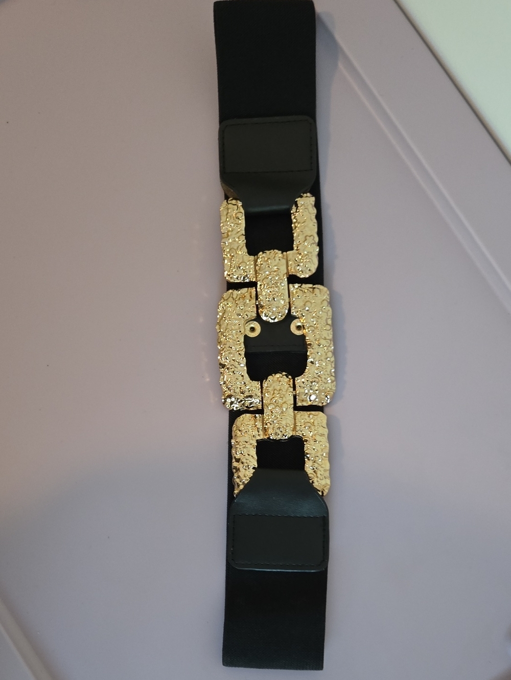 Gold-Link Accent Black Elastic Waist Belt - Picture 2 of 5